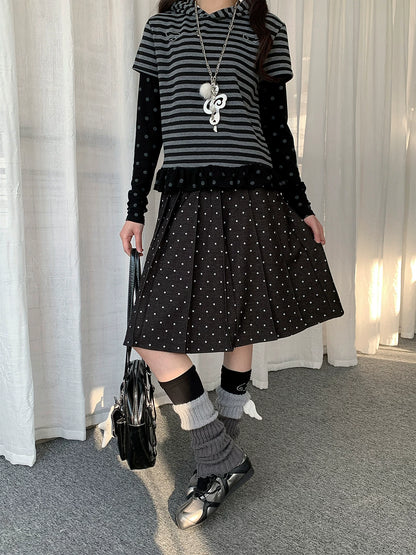 POLKA DOT PLEATED MIDI SKIRT