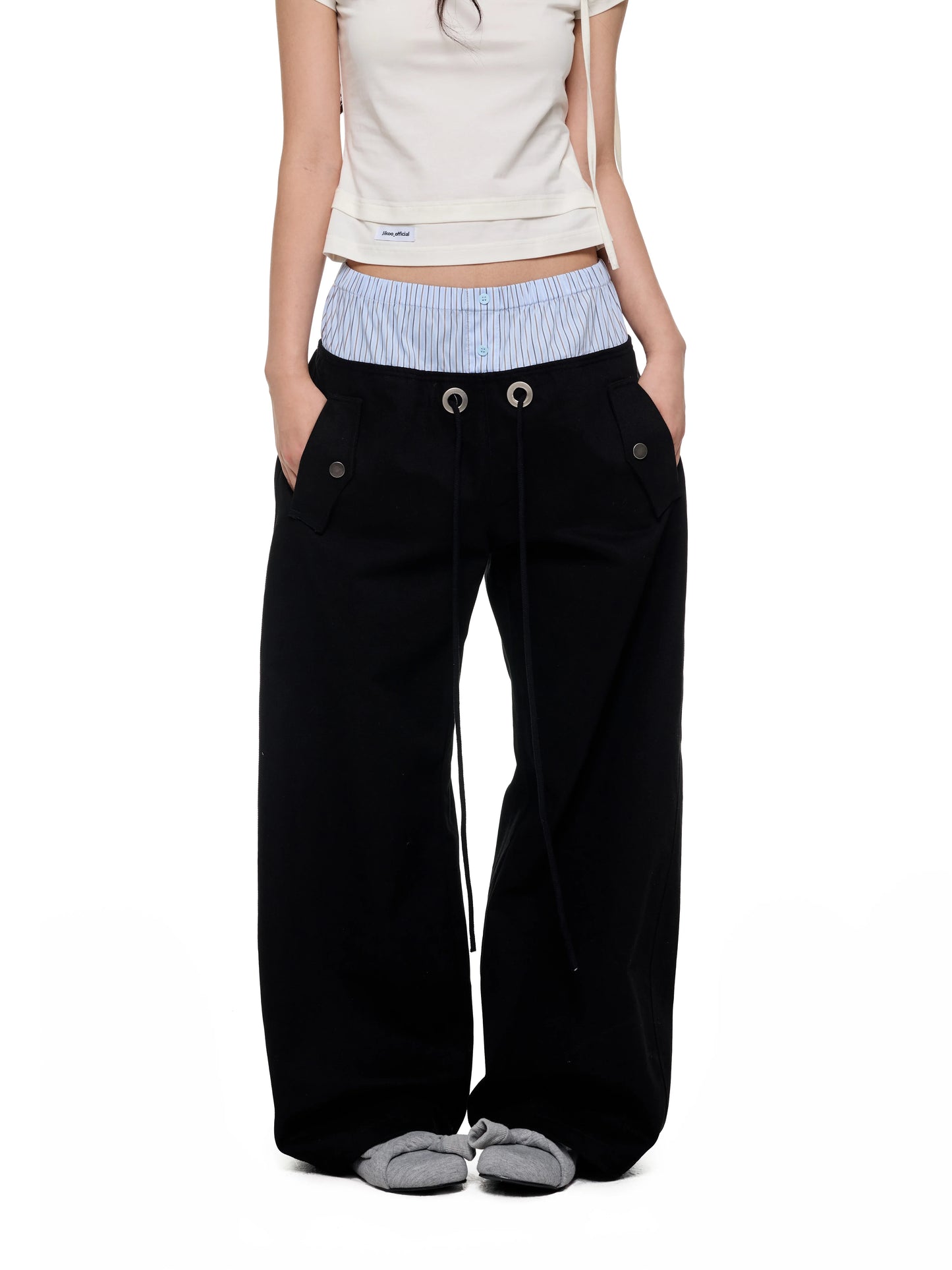 STRIPED FLOWING WIDE-LEG PANTS