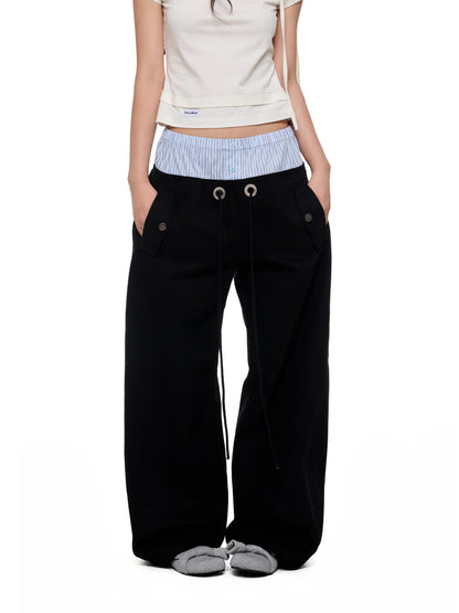 STRIPED FLOWING WIDE-LEG PANTS