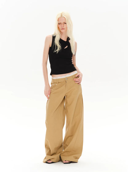 CASUAL WIDE-LEG TWILL PANTS