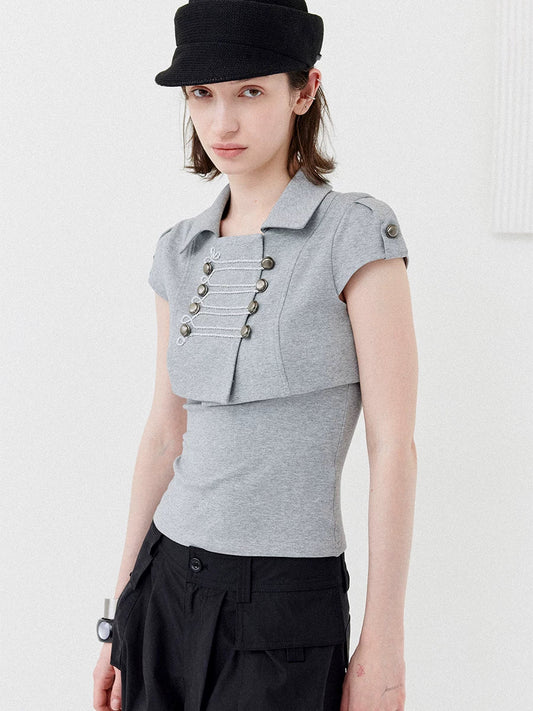 DOUBLE-BREASTED CROP TOP SET