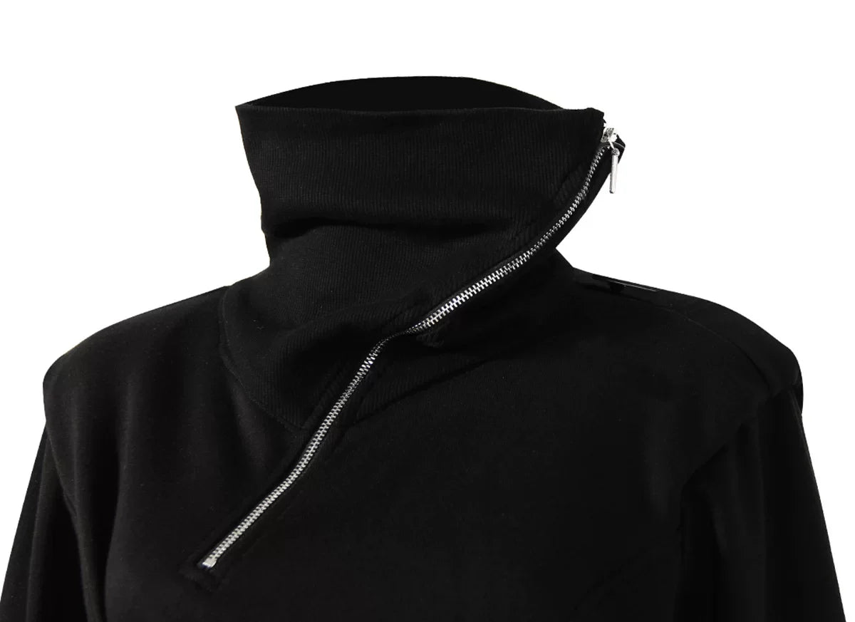 HIGH-NECK ASYMMETRICAL SWEATSHIRT JACKET