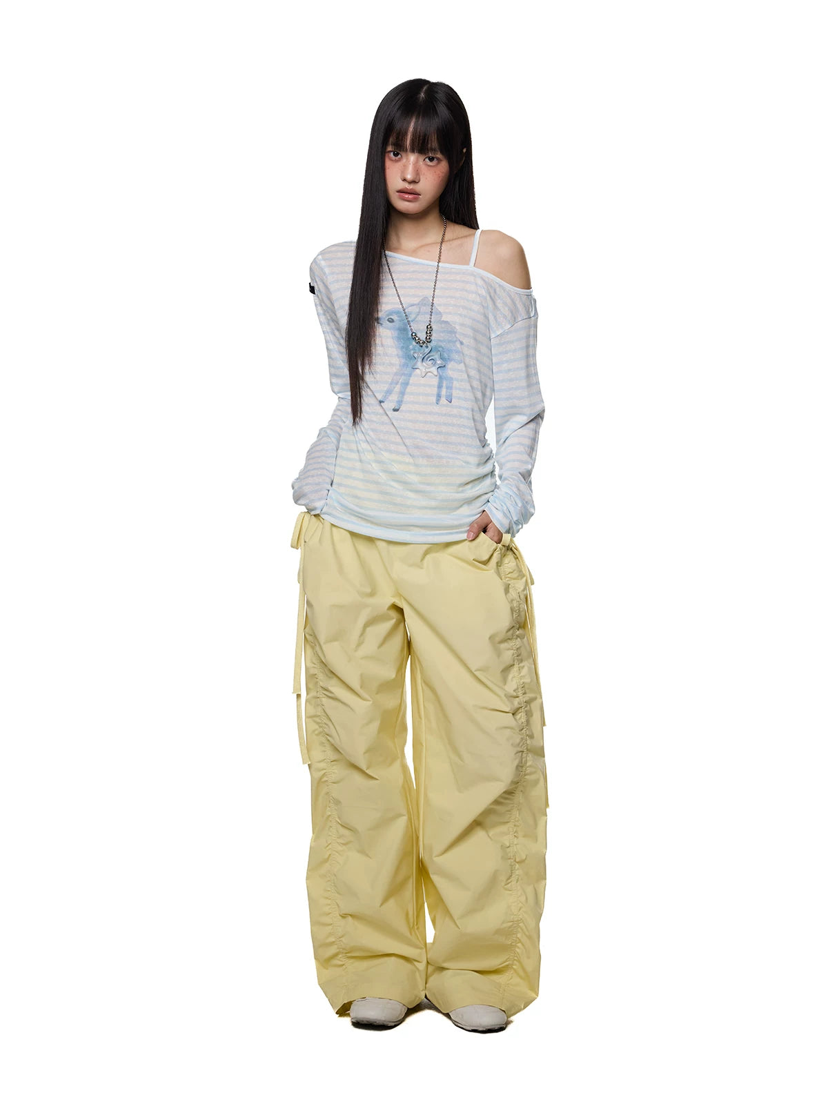 SLIGHTLY SHEER SLANT SHOULDER T-SHIRT