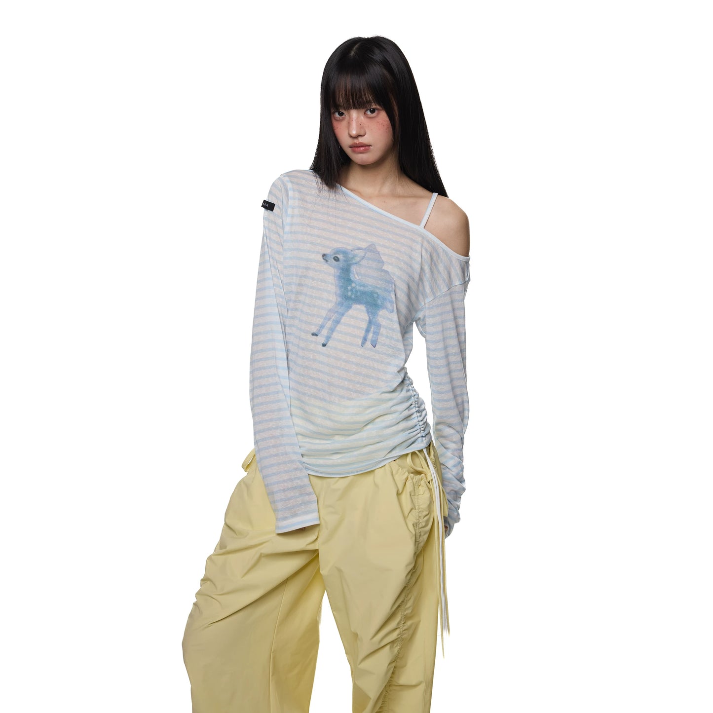 SLIGHTLY SHEER SLANT SHOULDER T-SHIRT