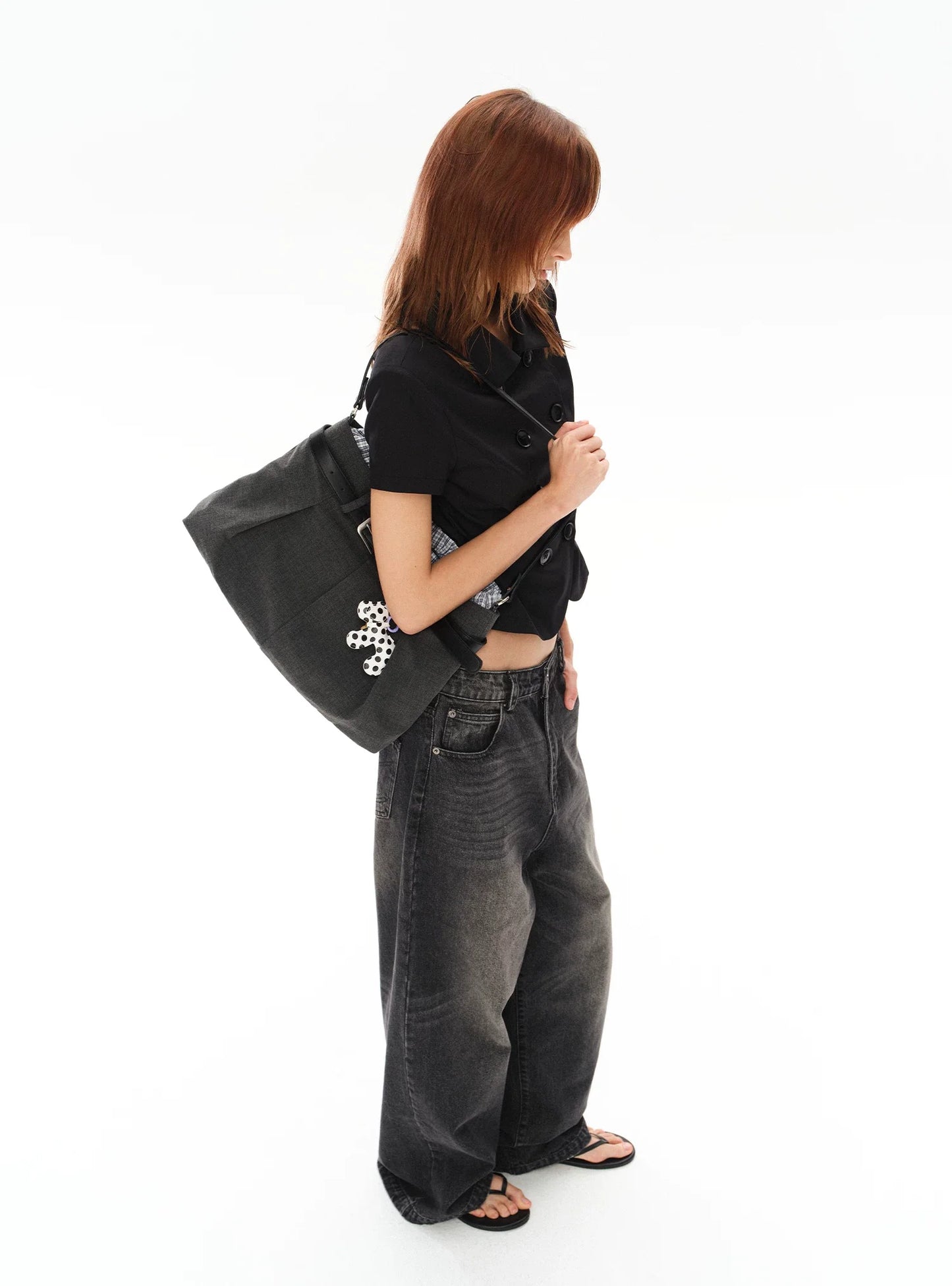 CHECKERED PANEL TROUSERS WITH TOTE
