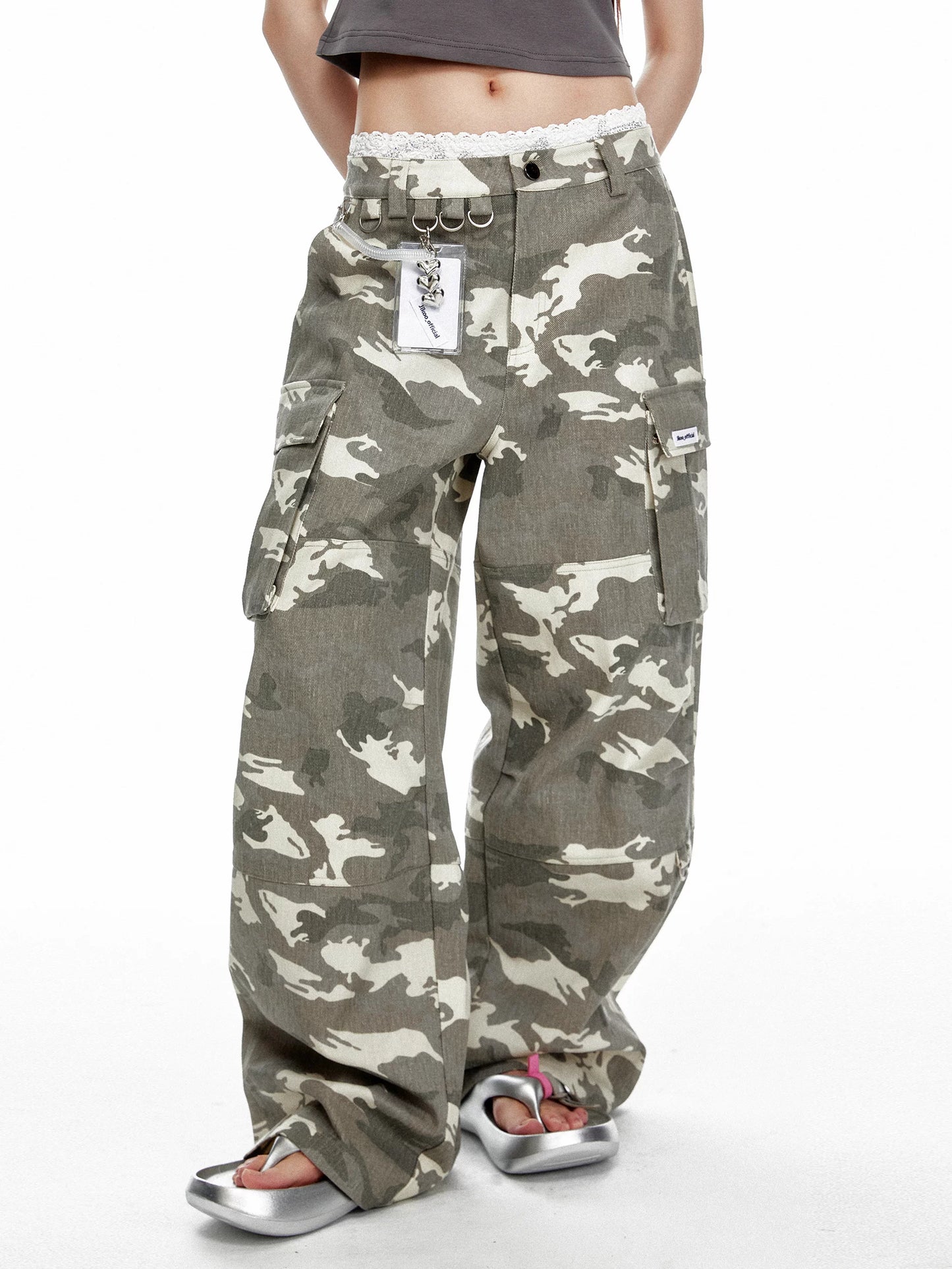 FAUX SANDWASHED CAMOUFLAGE PANTS