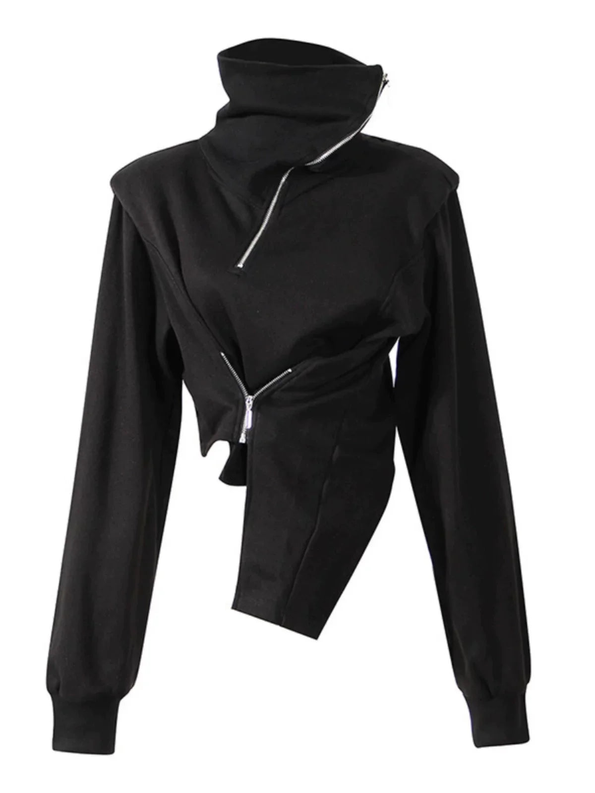 HIGH-NECK ASYMMETRICAL SWEATSHIRT JACKET