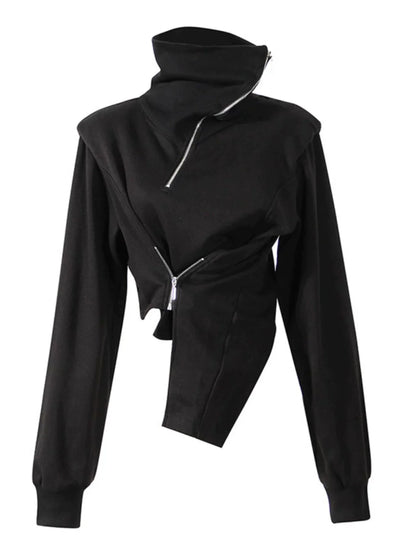 HIGH-NECK ASYMMETRICAL SWEATSHIRT JACKET