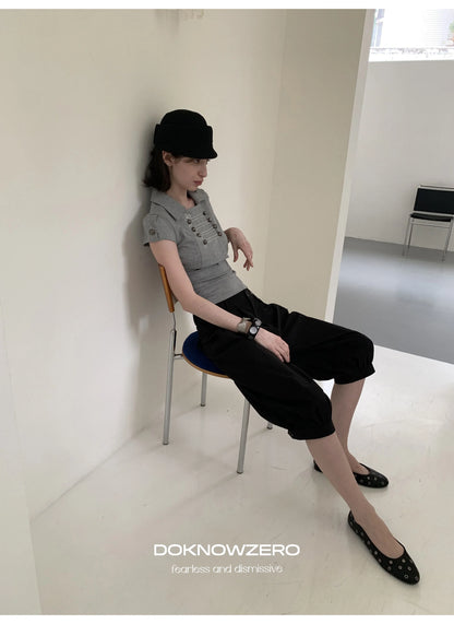 DOUBLE-BREASTED CROP TOP SET