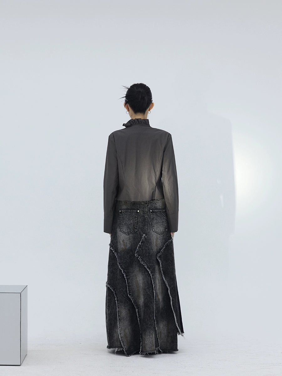 WAVE-CUT DENIM SKIRT