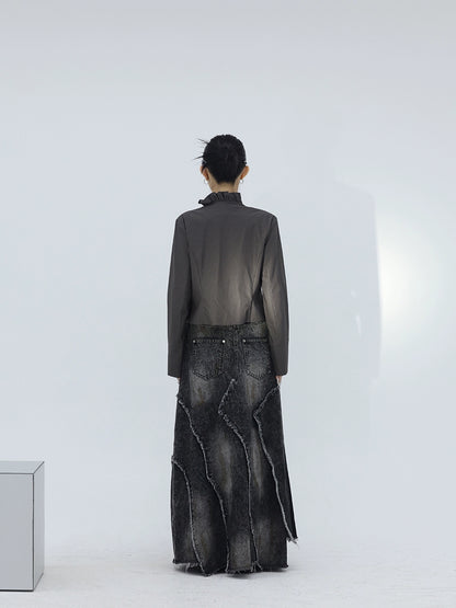 WAVE-CUT DENIM SKIRT