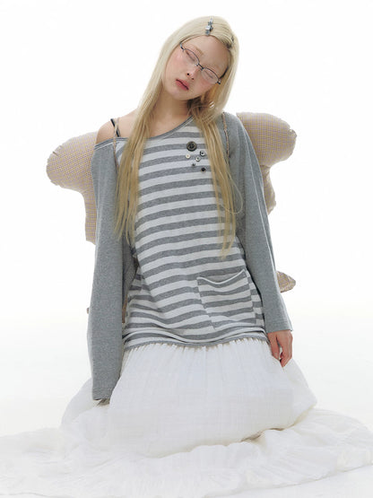 STRIPED SHOULDER T-SHIRT