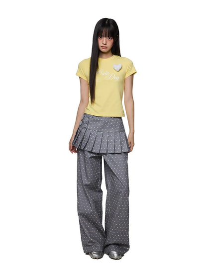 DETACHABLE POLKA DOT PLEATED PANTS
