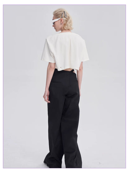 DIAGONAL-WAIST WIDE-LEG PANTS