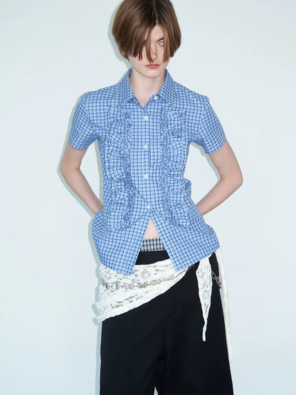 LACE-TRIMMED CHECK SHIRT