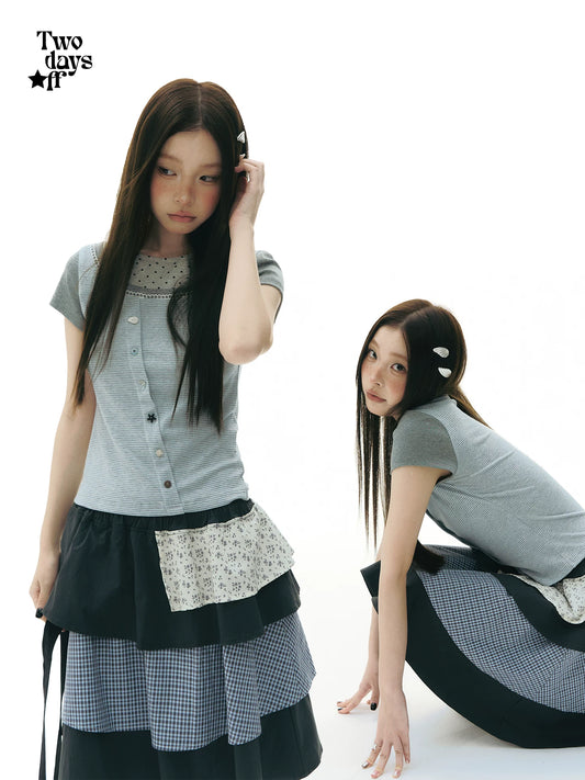 COLOR-BLOCK POLKA DOT T-SHIRT