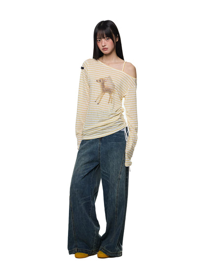 SLIGHTLY SHEER SLANT SHOULDER T-SHIRT