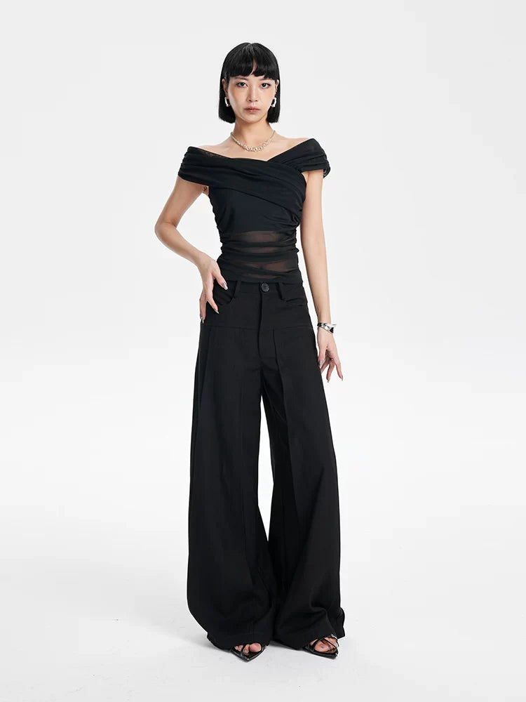 CHIC PATCHWORK WIDE-LEG PANTS