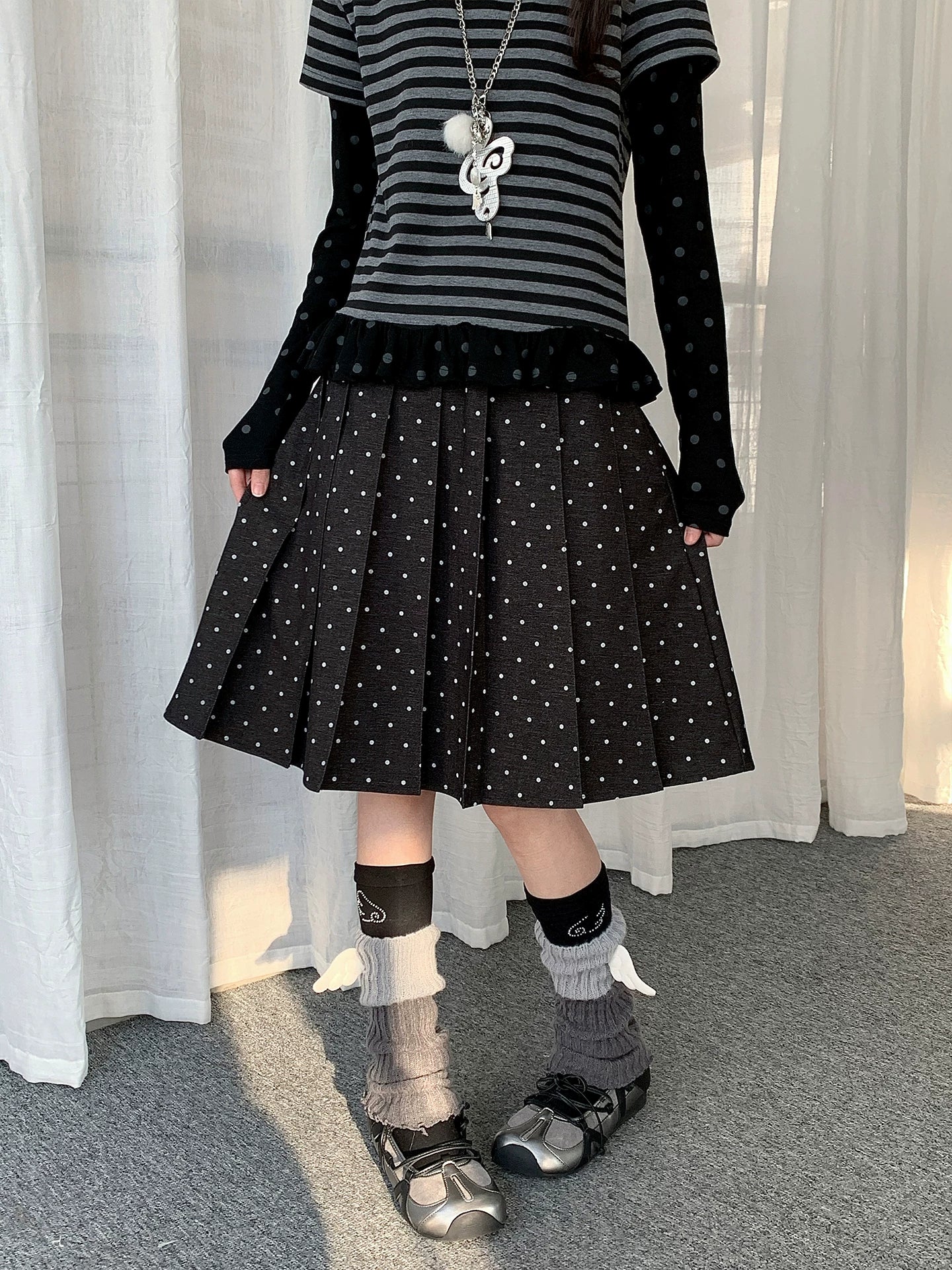 POLKA DOT PLEATED MIDI SKIRT