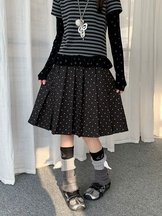 POLKA DOT PLEATED MIDI SKIRT