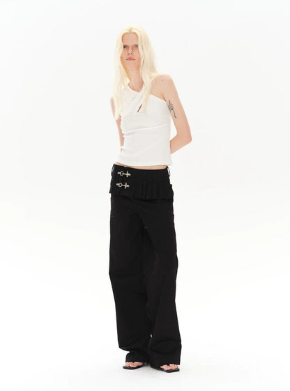LOW-WAIST STYLISH PANTS WITH BUCKLE