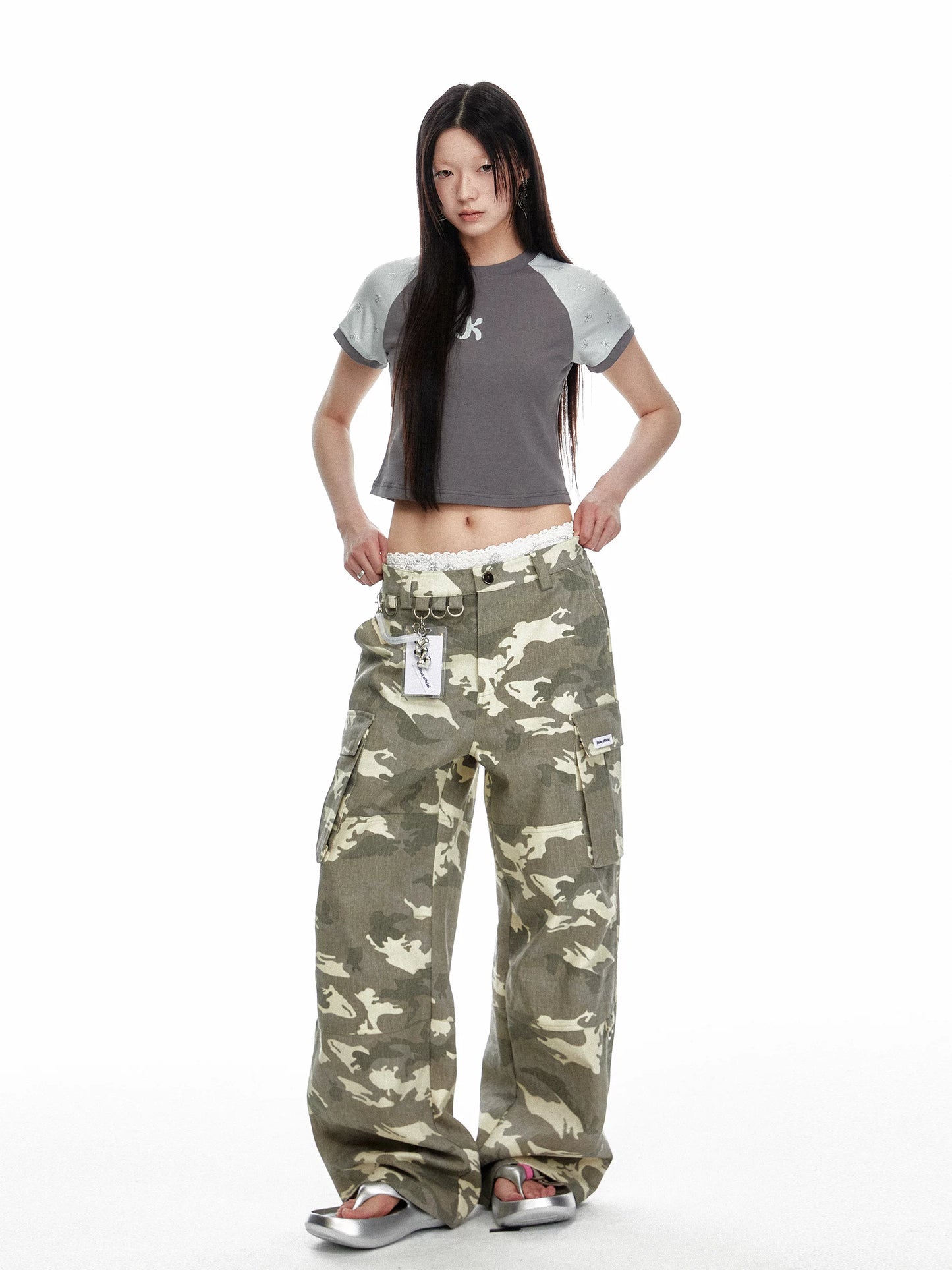 FAUX SANDWASHED CAMOUFLAGE PANTS