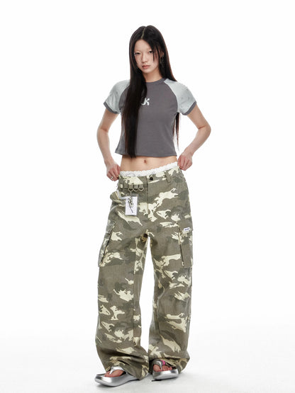 FAUX SANDWASHED CAMOUFLAGE PANTS