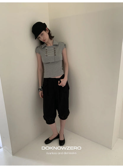 DOUBLE-BREASTED CROP TOP SET