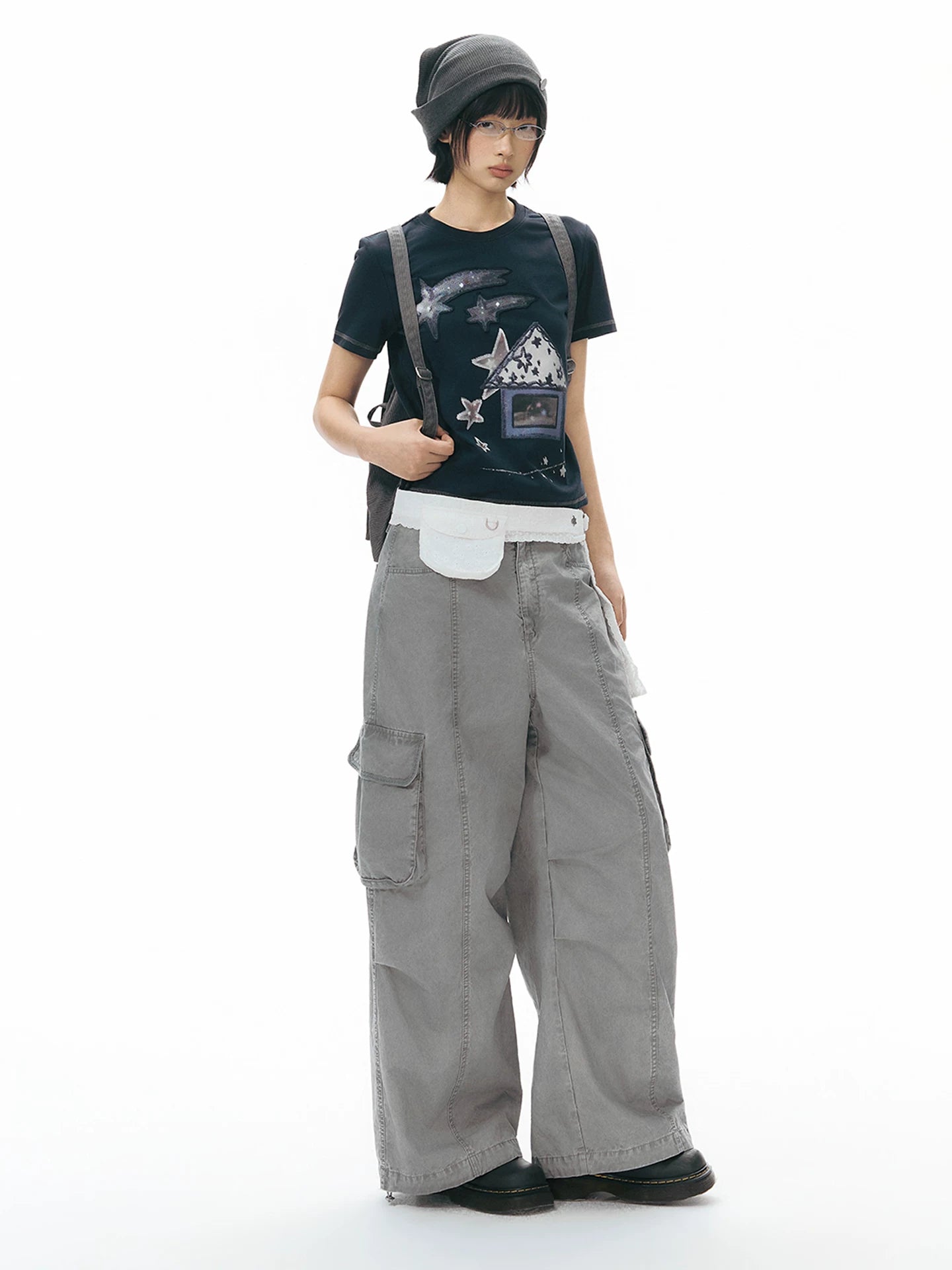 RETRO EMBROIDERED WIDE-LEG PANTS