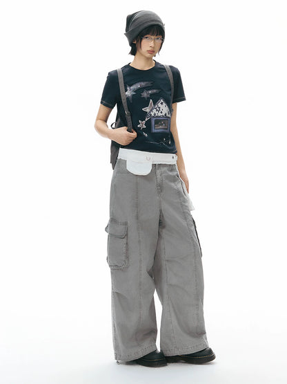 RETRO EMBROIDERED WIDE-LEG PANTS