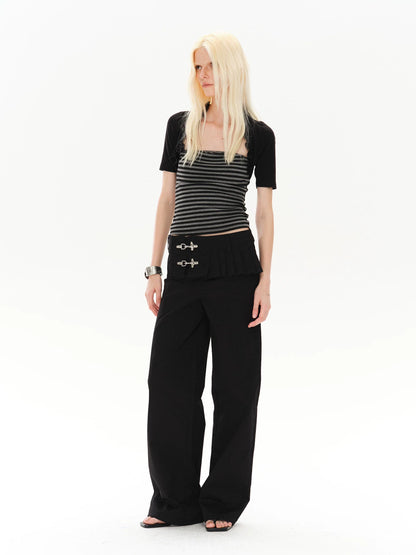 LOW-WAIST STYLISH PANTS WITH BUCKLE