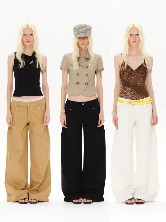 CASUAL WIDE-LEG TWILL PANTS