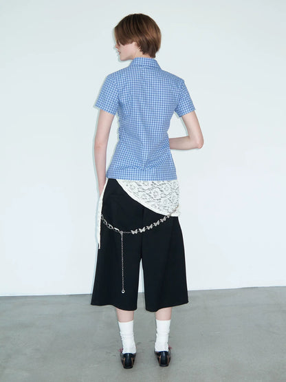 LACE-TRIMMED CHECK SHIRT