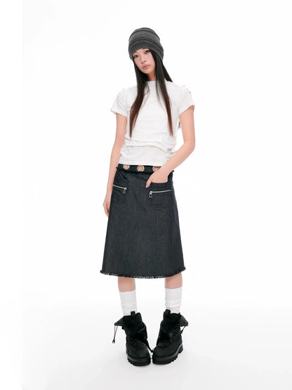 DENIM BUSTIER SKIRT WITH ZIPPERS