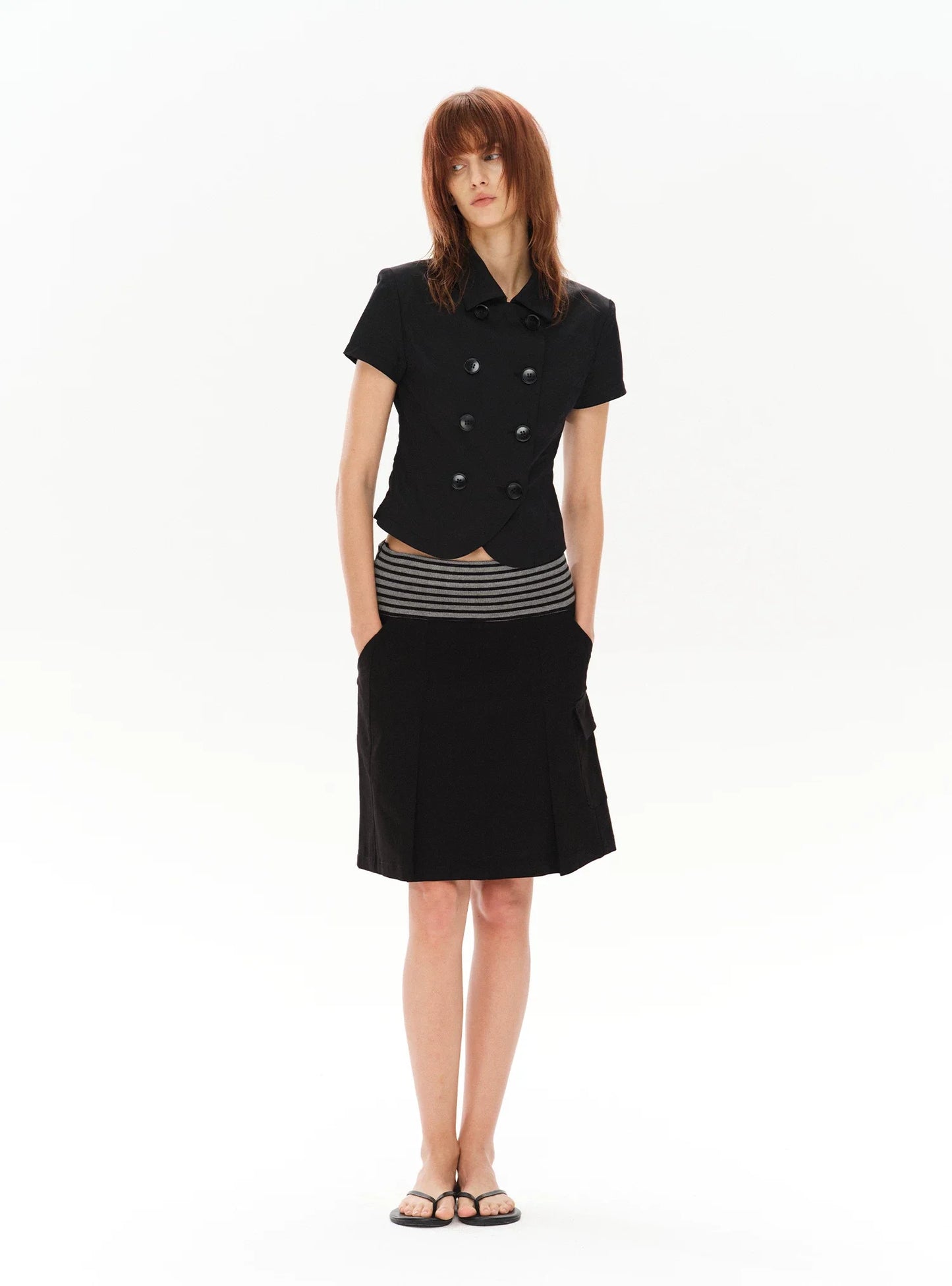 PLEATED STRIPED A-LINE MIDI SKIRT