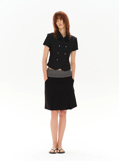 PLEATED STRIPED A-LINE MIDI SKIRT