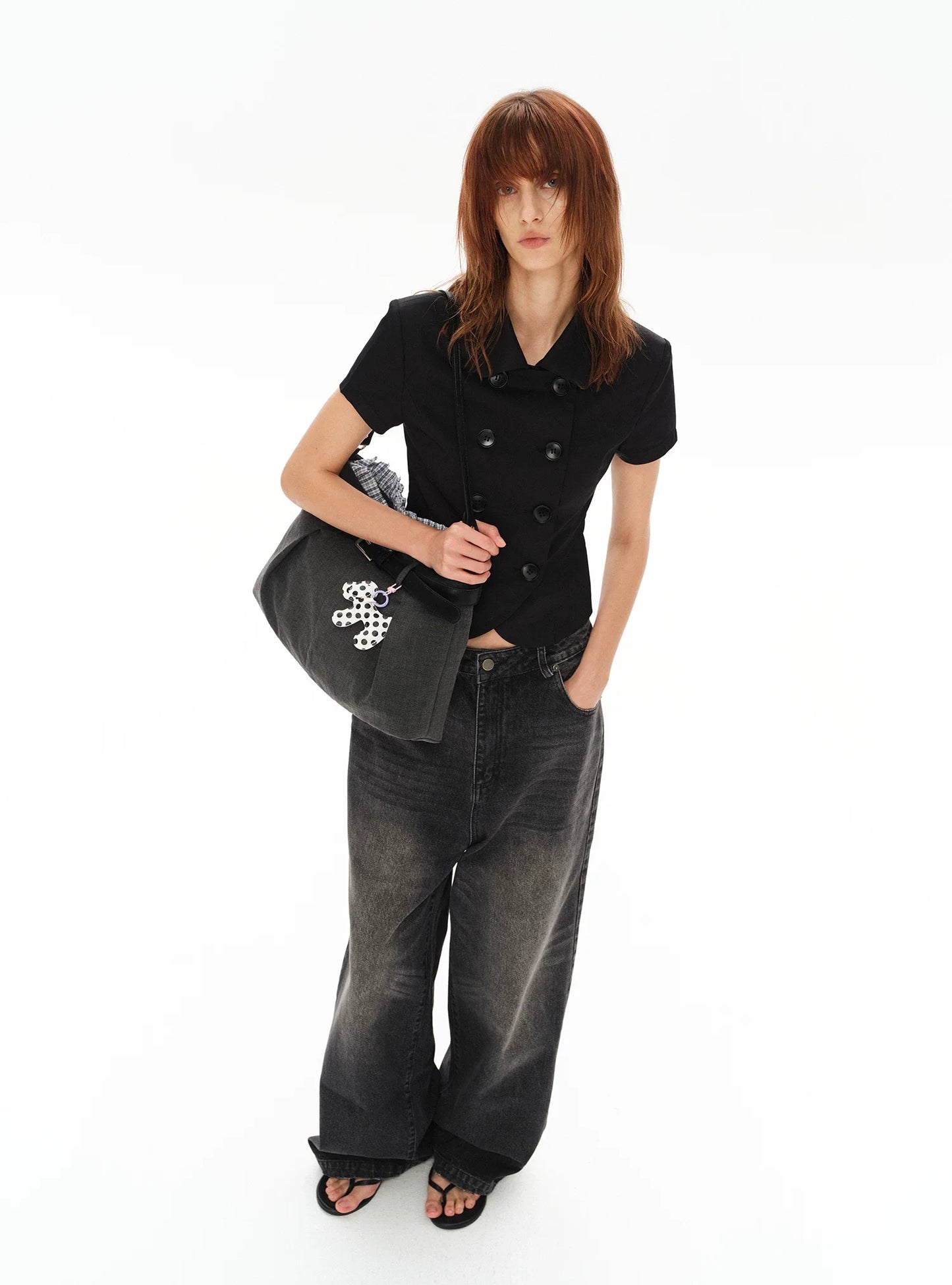 CHECKERED PANEL TROUSERS WITH TOTE