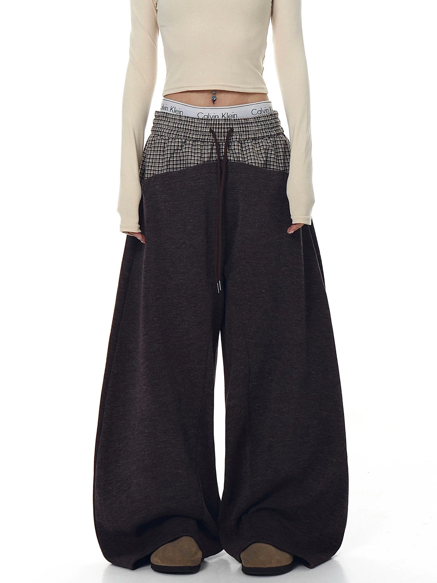 LAYERED WAIST WIDE PANTS