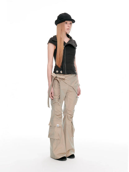 METAL BUTTON SLANT ZIPPER T-SHIRT