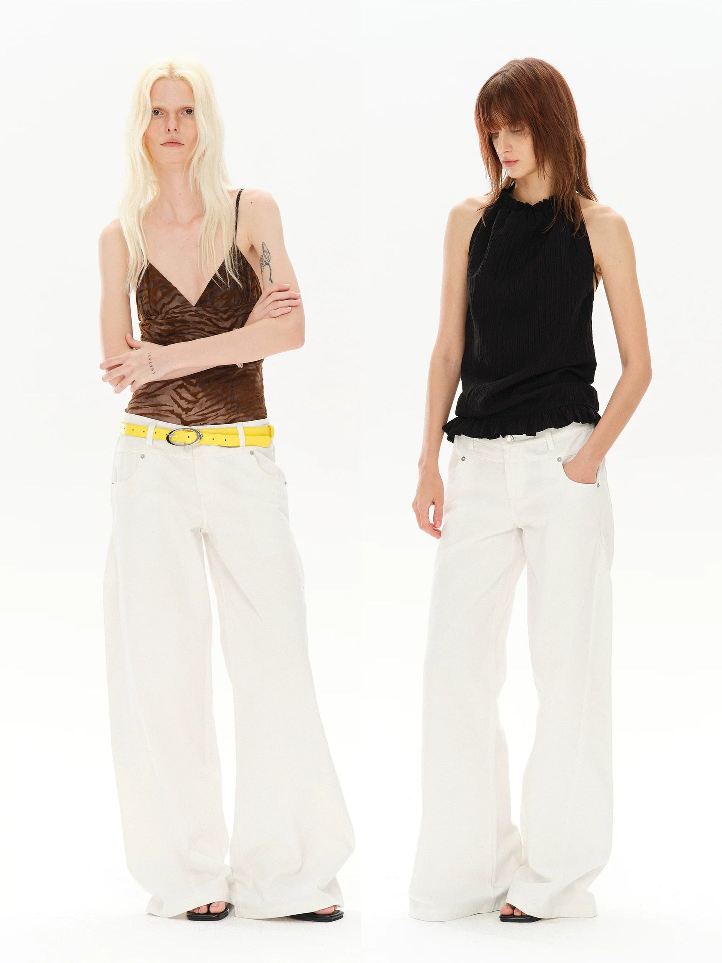 CASUAL WIDE-LEG TWILL PANTS
