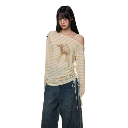 SLIGHTLY SHEER SLANT SHOULDER T-SHIRT
