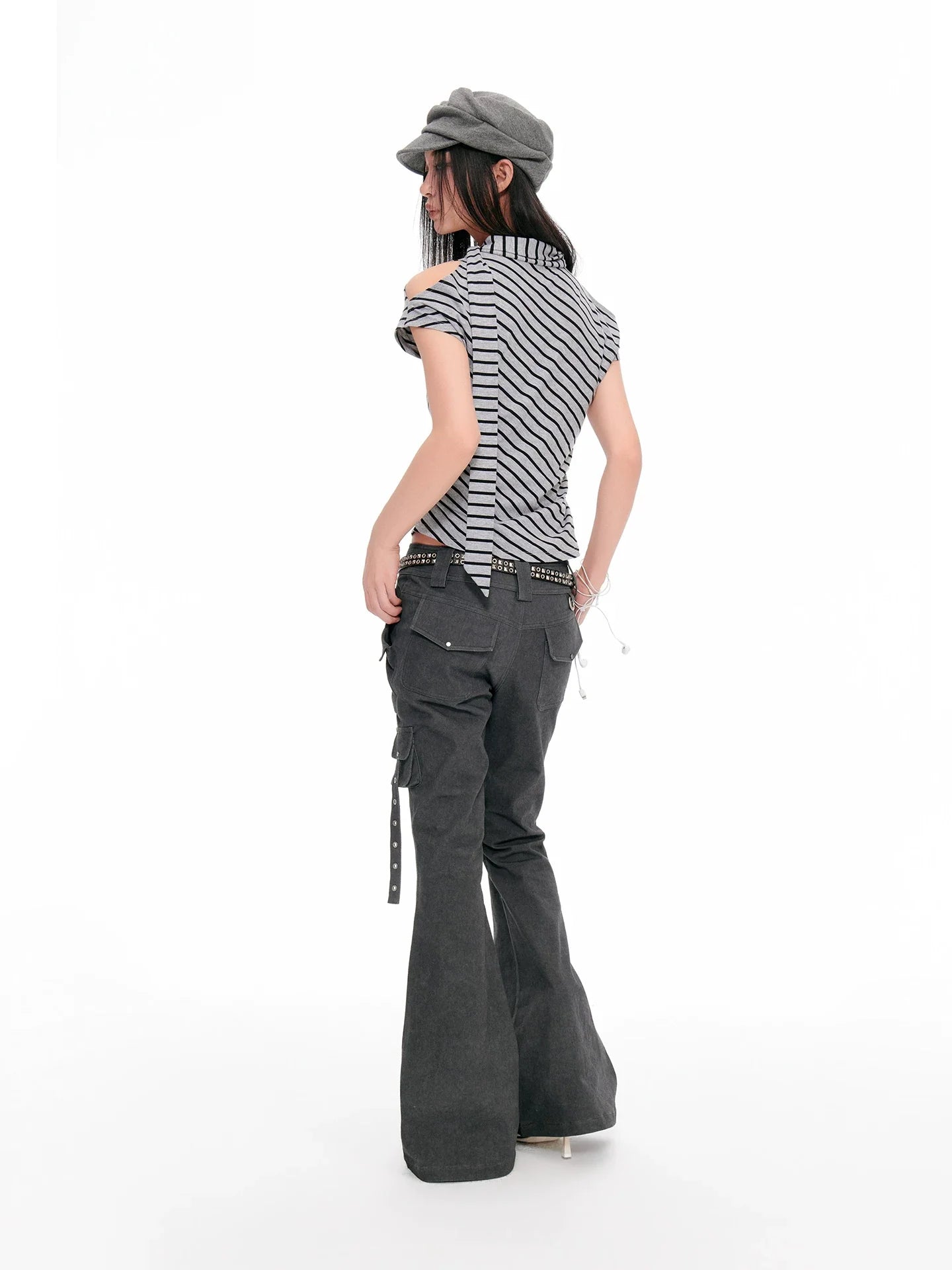 STRIPED SCARF SHORT SLEEVE T-SHIRT