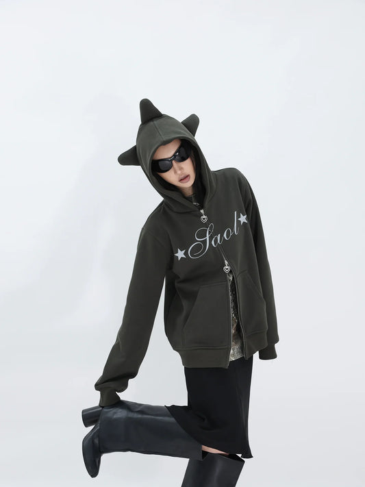 HORNED FLEECE HOODIE