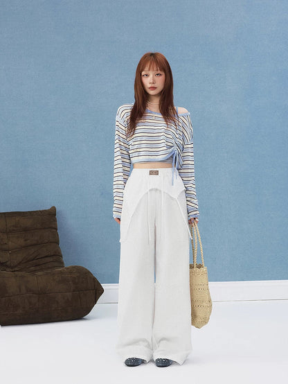 LACE-PANEL WIDE-LEG PANTS