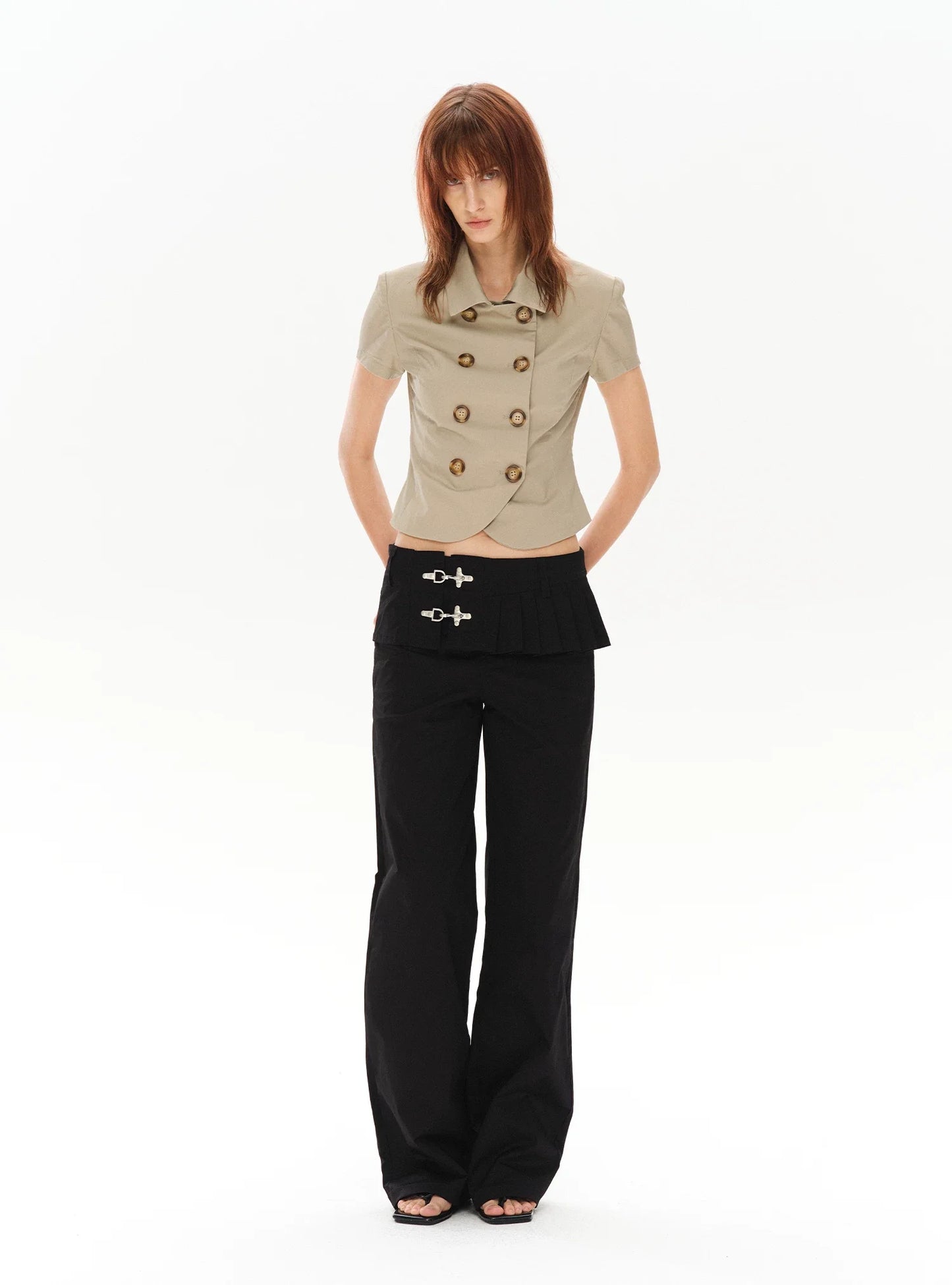 LOW-WAIST STYLISH PANTS WITH BUCKLE