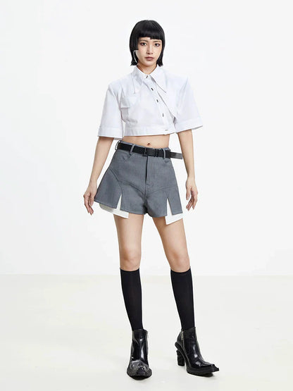 CHIC GRAY PATCHWORK SHORTS