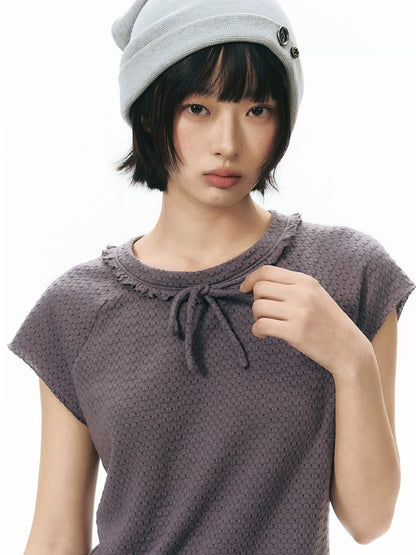 LACE TIE NECKLINE T-SHIRT