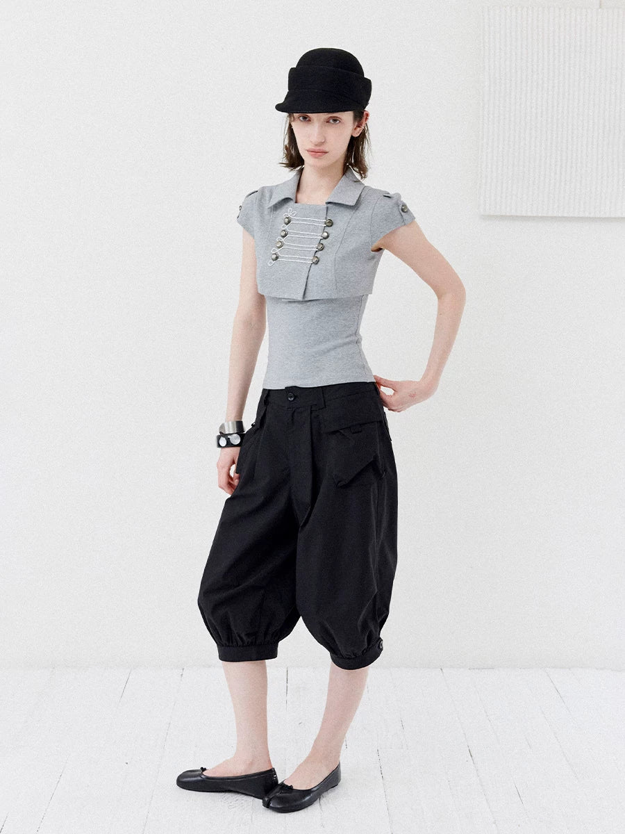 DOUBLE-BREASTED CROP TOP SET
