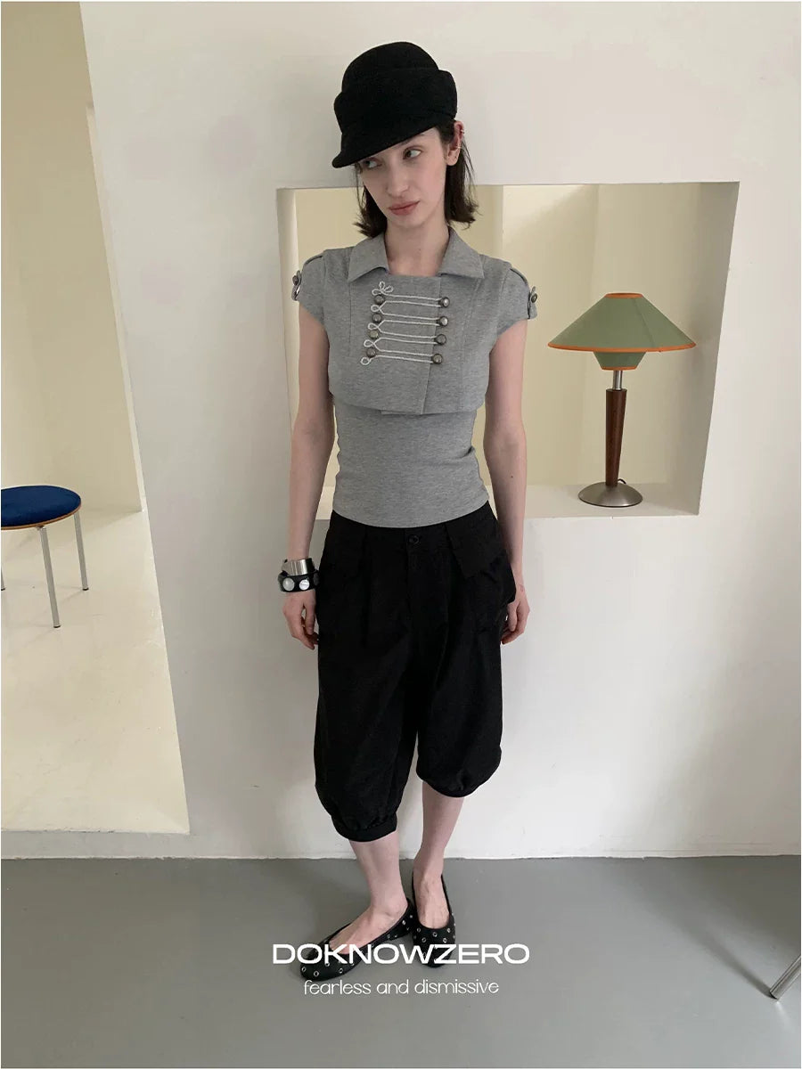 DOUBLE-BREASTED CROP TOP SET