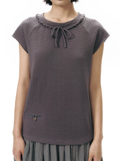 LACE TIE NECKLINE T-SHIRT